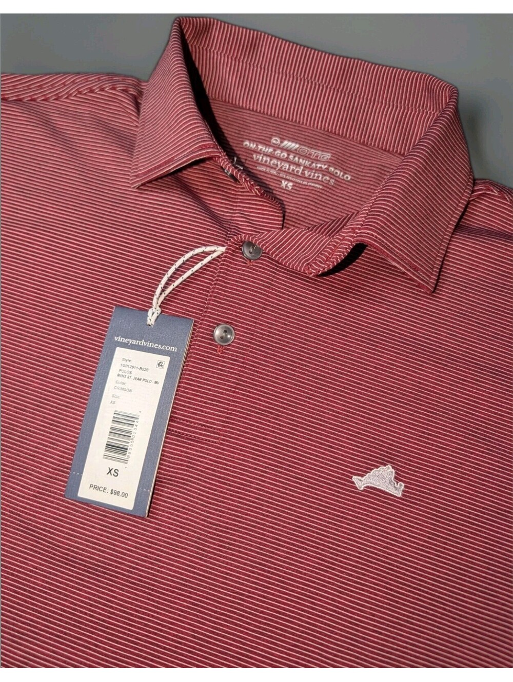 Vineyard Vines On The Go Sankaty Polo XS Crimson White Stripe Martha's Island